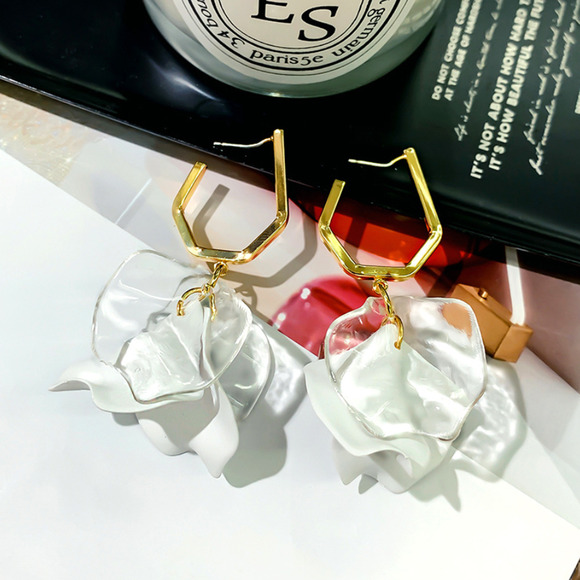 Rashida Clear Petal Statement Drop Earrings - Picture 4 of 8